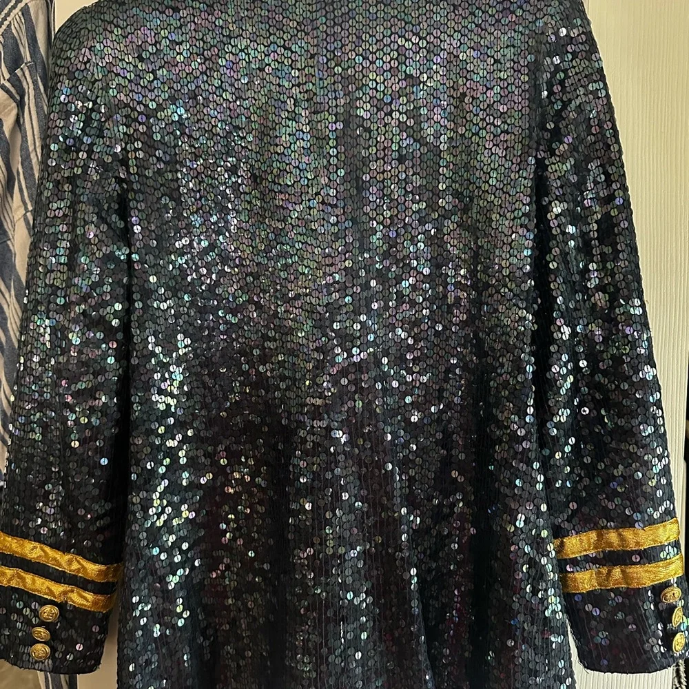 Sequin Double-Breasted Blazer with Gold Accents - Picture 4 of 4